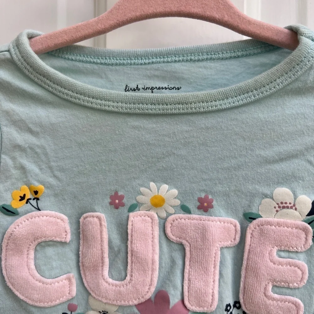 First Impressions 6-9M Cute Blue and Pink Floral Long Sleeve Blouse Top